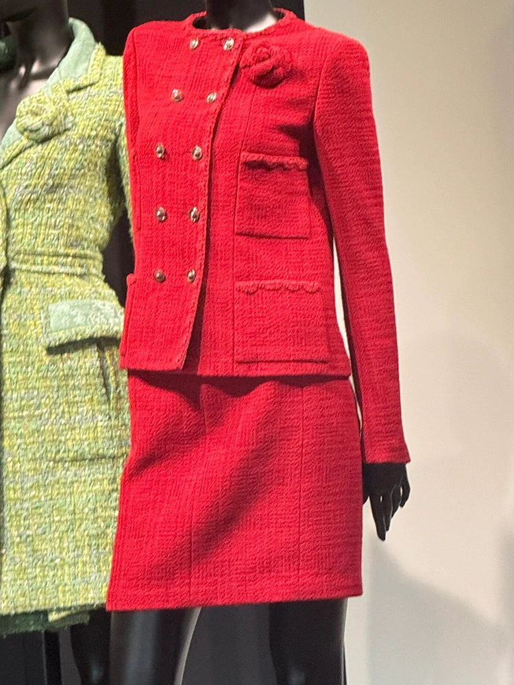 Suit Femininity elegant business light luxury high sense wool woolen red coat skirt two-piece set