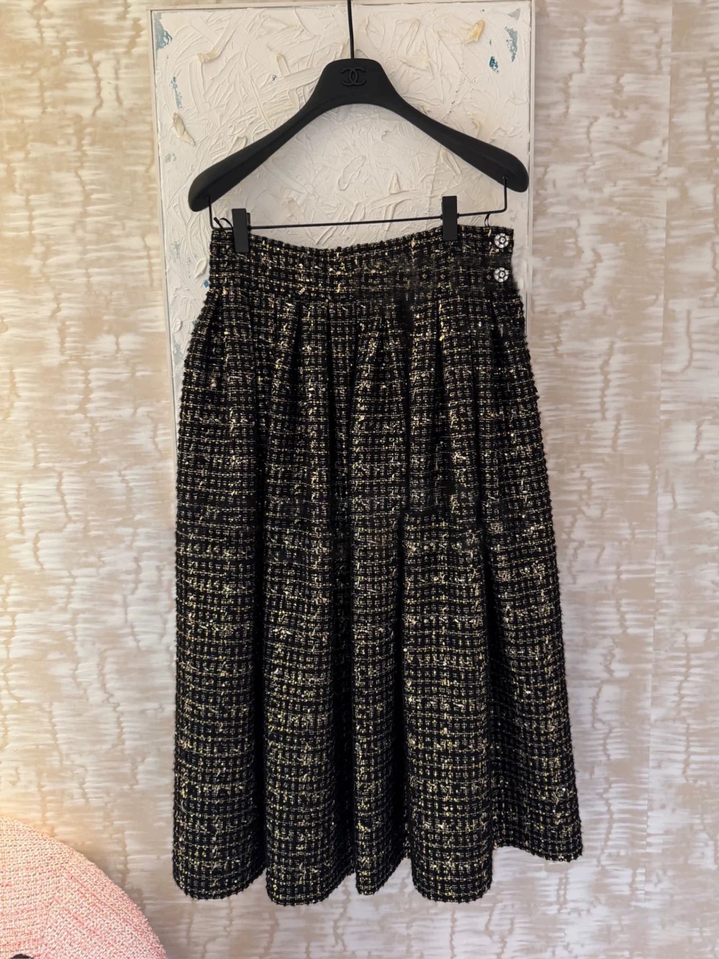 Black gold coat autumn and winter high-end temperament celebrity heavy industry ordered diamonds light luxury tweed big swing skirt women
