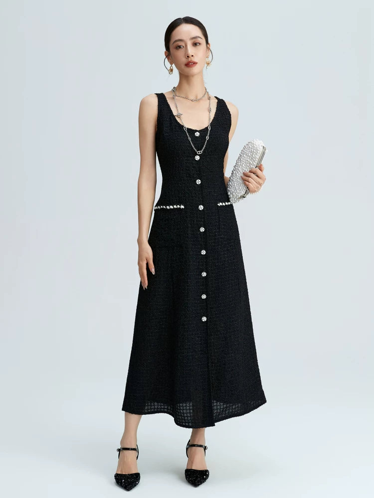 Dress women light luxury high sense star same temperament socialite waist thin silk small black dress