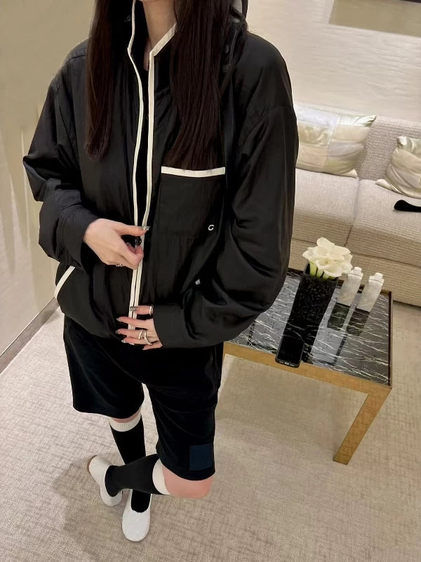 Spring and summer 26ss June, Nanyou haute couture 26M summer beach series white edge contrasting color high waist shorts stand-up collar zipper sunscreen jacket