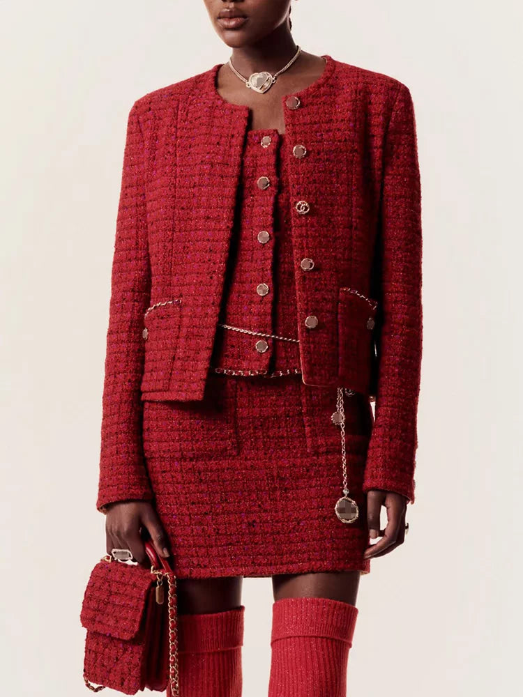 French light luxury tweed suit jacket skirt tube top celebrity thin skirt high-end women's clothing