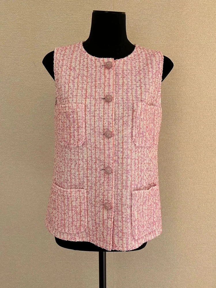 Early spring new vest women's tweed woven sleeveless vest jacket temperament versatile top women's clothing