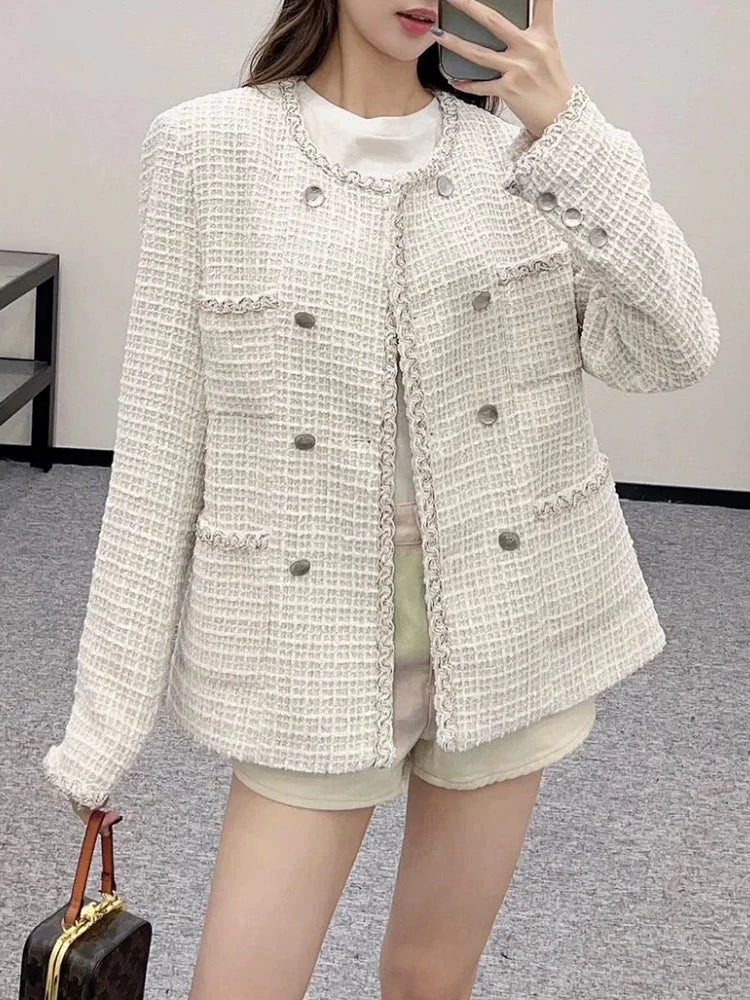 2025 new suit jacket half skirt women's two-piece set looks thin wool tweed celebrity temperament looks thin