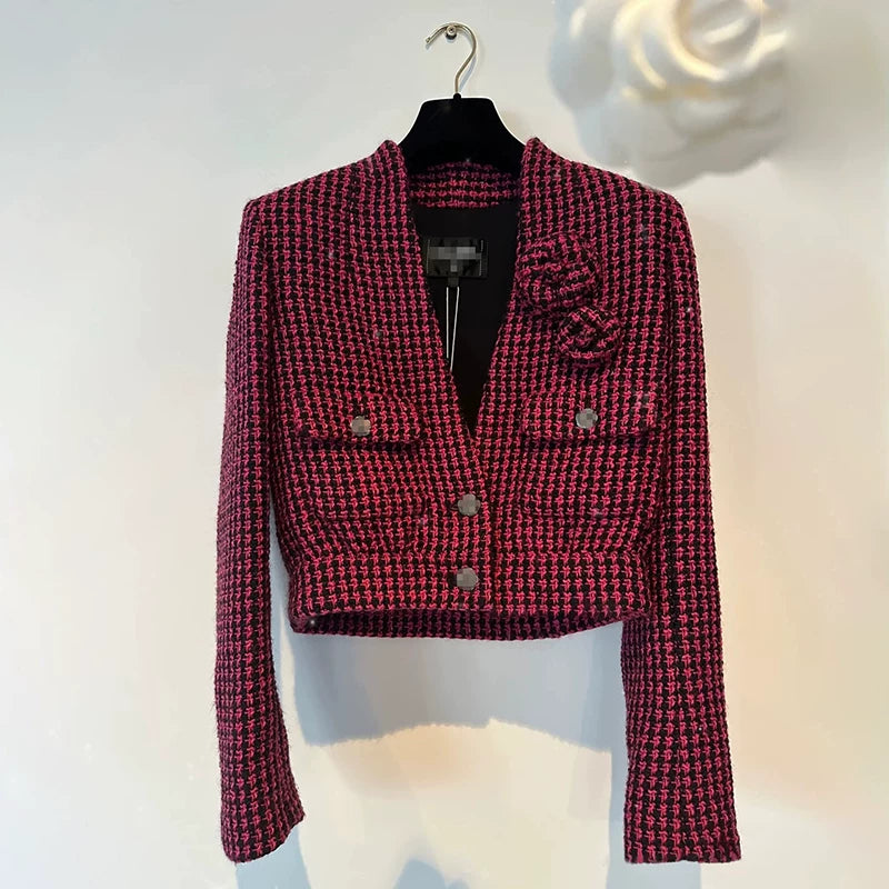 Early autumn new suit jacket six-point pants women's high-waisted Harlan bundle leg pants retro wool tweed