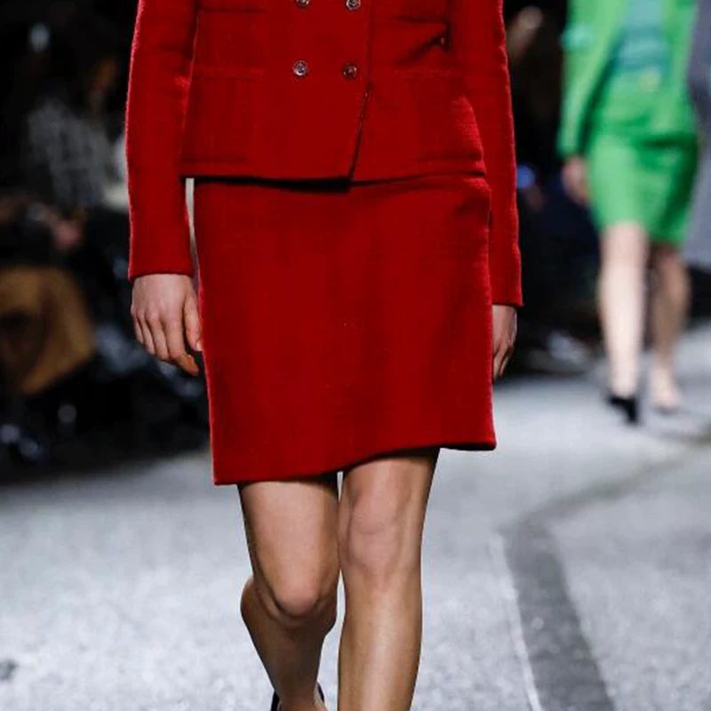 Suit Femininity elegant business light luxury high sense wool woolen red coat skirt two-piece set