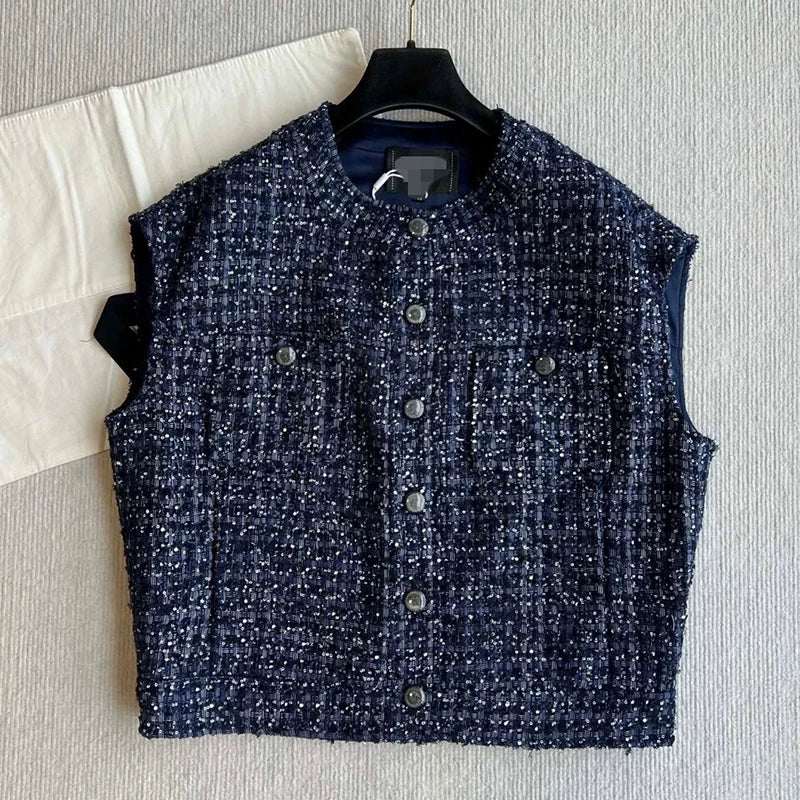 Two-piece unique chic vest vest tweed woven sleeveless temperament versatile skirt suit women
