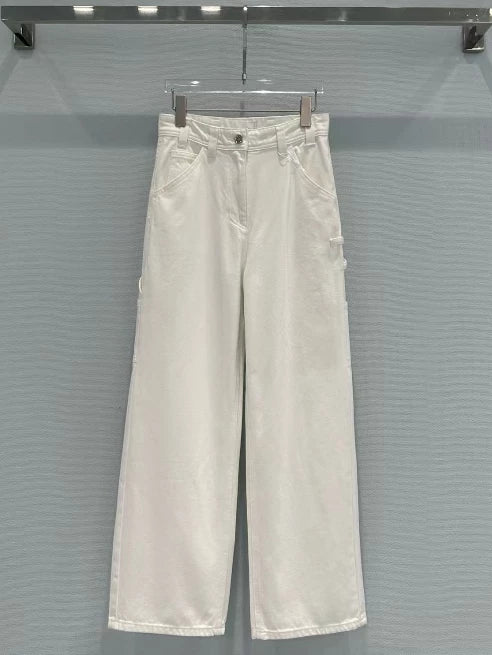 Spring and summer 26ss June, Nanyou haute couture 26 early spring new product side letters double pockets natural waist wash straight wide leg jeans women