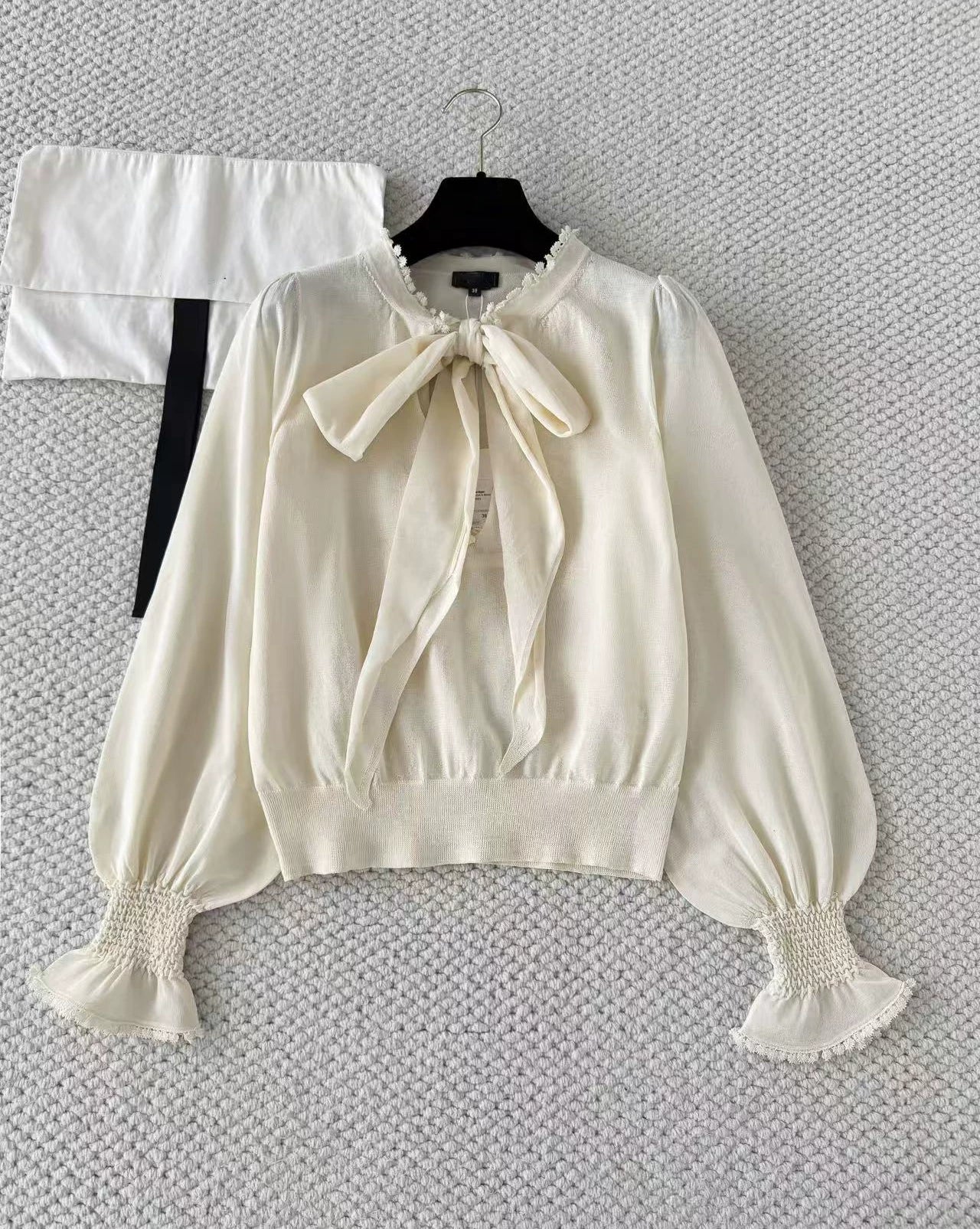2026 early spring French design bow streamer foreign style cute girl age reducing mulberry silk shirt long sleeve top