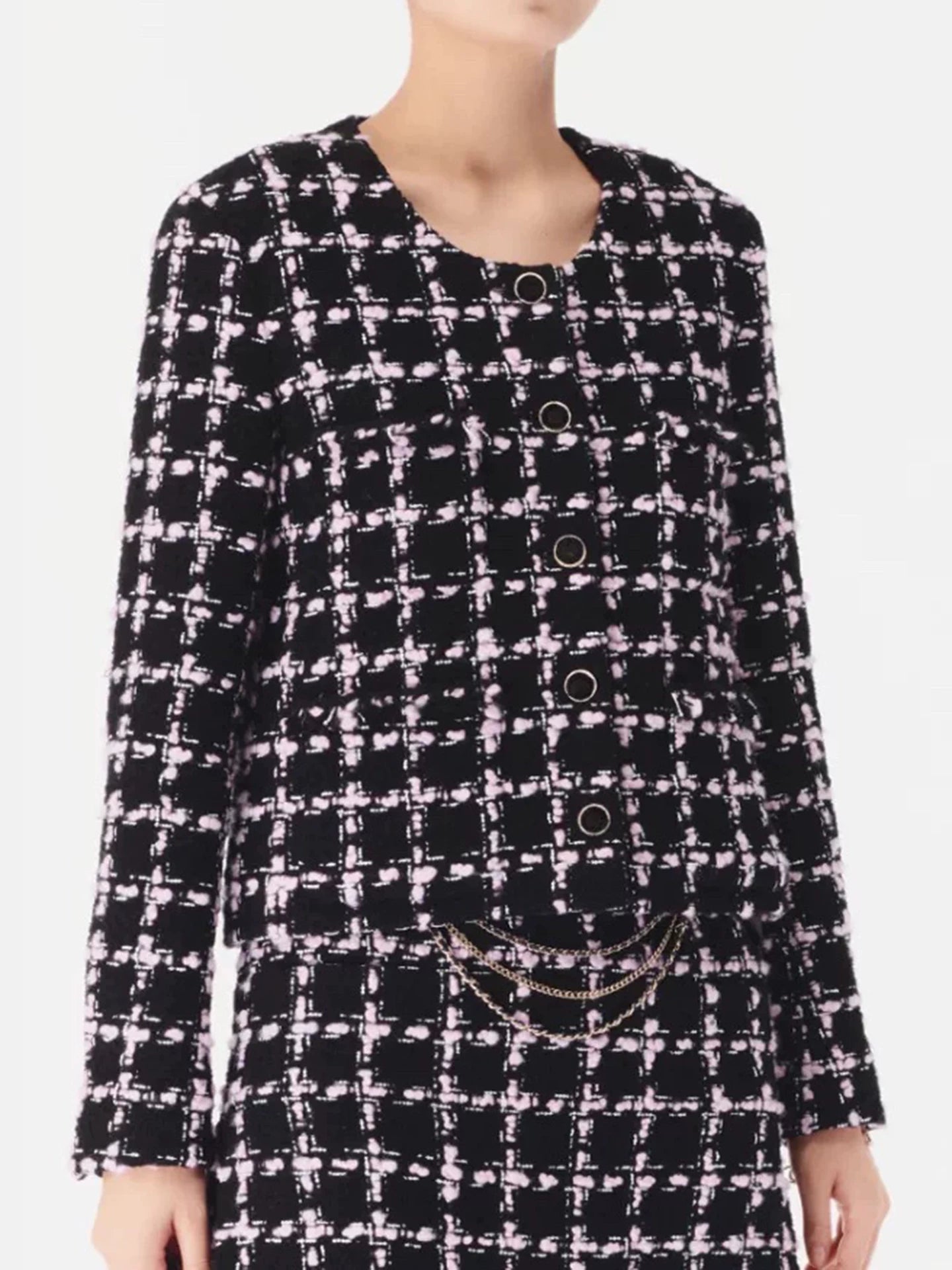 Autumn and winter suit women's short coat half skirt high-end temperament socialite heavy industry woven plaid tweed