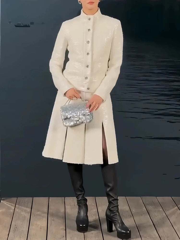 New jacket stand-up collar sequined thin split trousers fried street Internet celebrity fashionable foreign fashion suit women