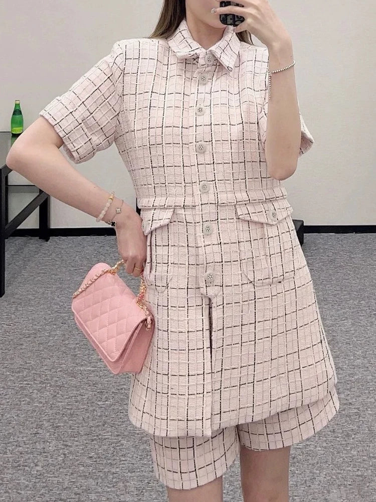 New celebrity suit short-sleeved dress women's shorts slim and thin fashion temperament wool tweed