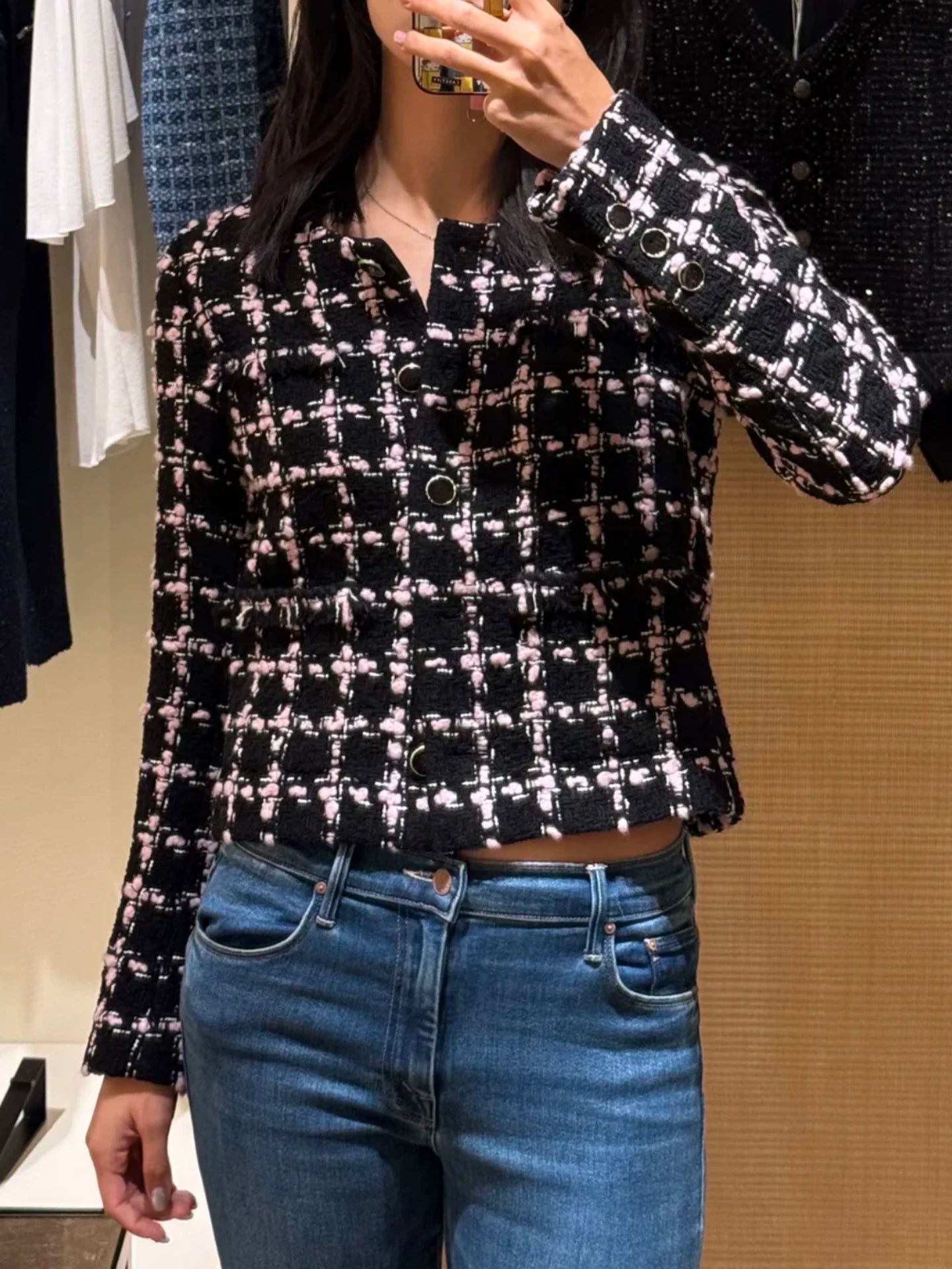 Autumn and winter suit women's short coat half skirt high-end temperament socialite heavy industry woven plaid tweed