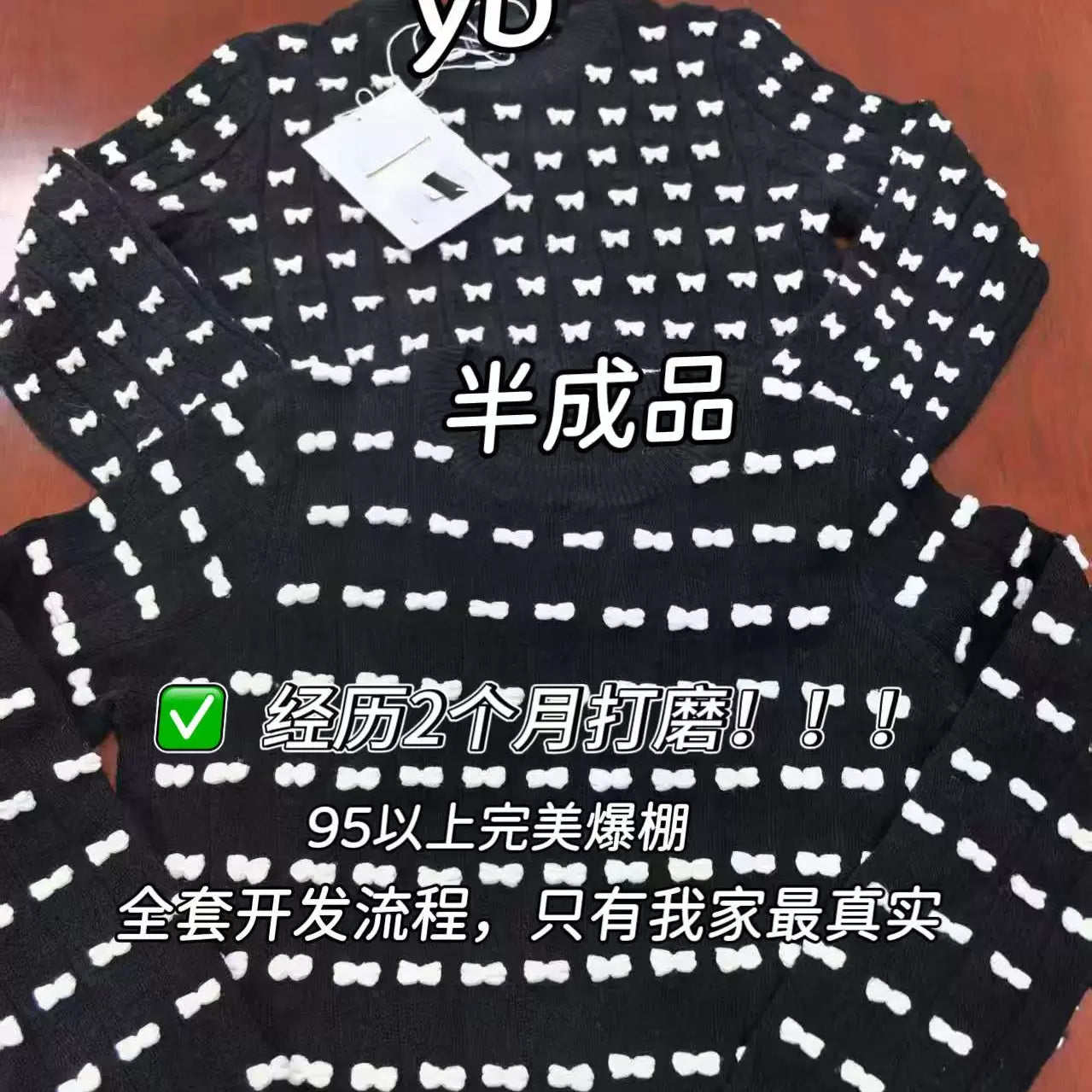 2025 early autumn models heavy industry design bow fashion slim slim slim round neck cashmere T-shirt short sleeve top women