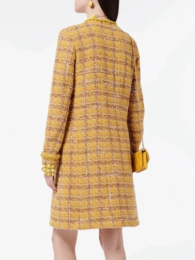 Autumn and winter new coat, coat, skirt, yellow high-end wool tweed celebrity suit women's clothing