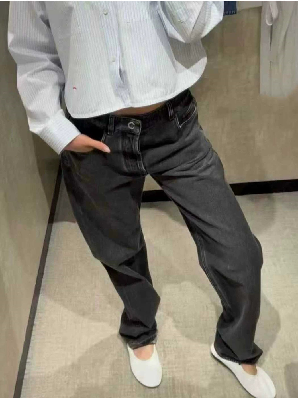 Spring and summer 26ss In June, Nanyou Chao brand 2026 spring and summer new schoolbag buckle decorative simple and versatile long and thin denim straight trousers