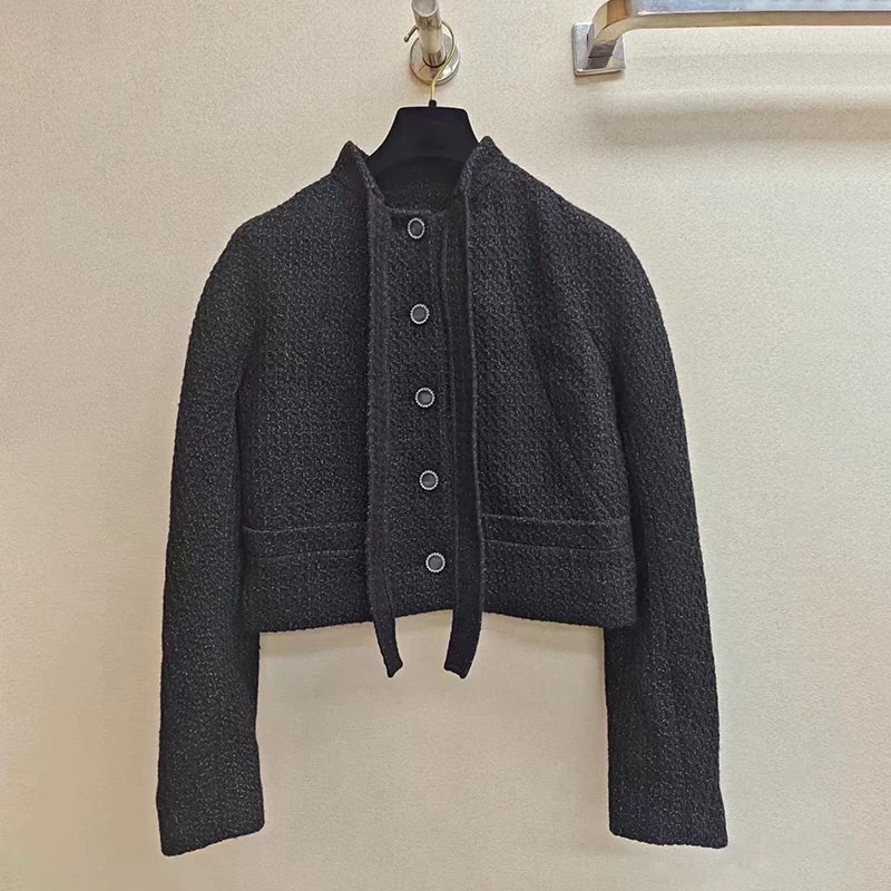 Suit design jacket celebrity temperament thin versatile autumn and winter new straight black denim trousers