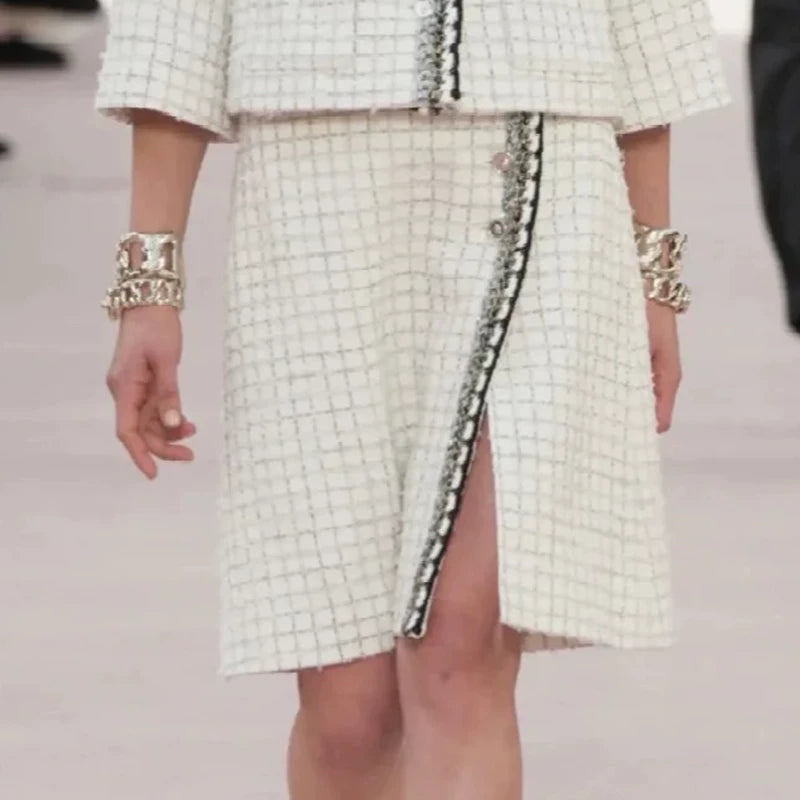 Spring and summer new celebrity suit jacket seven-quarter sleeve cape skirt wool tweed woven two-piece set