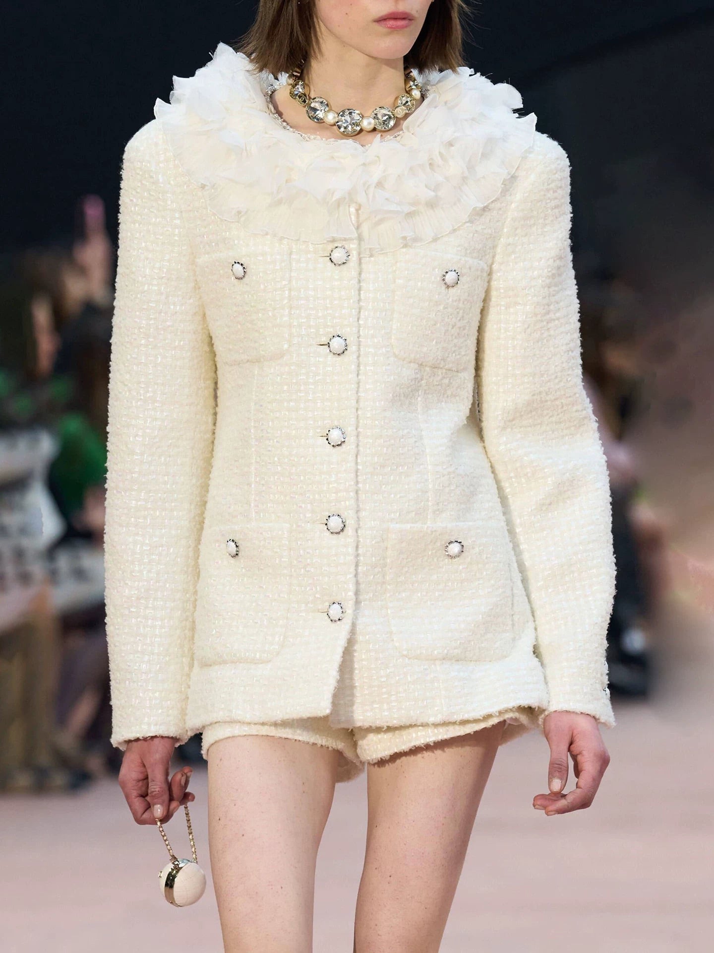 White tweed suit women's autumn and winter daughter style celebrity jacket shorts show thin temperament haute couture women's clothing