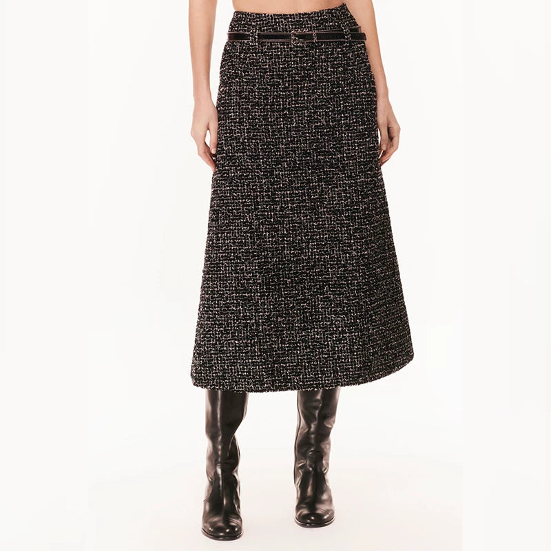 Star Liu Wen same suit jacket long sleeve round neck skirt celebrity temperament wool tweed two-piece set