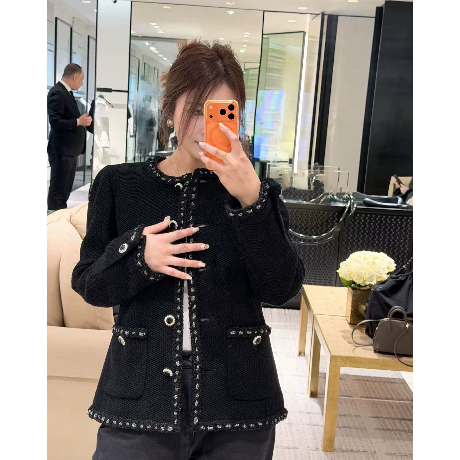2026 early spring contrasting colors French high-end heavy industry tweed weaving bundled edge celebrity temperament single-breasted jacket jacket