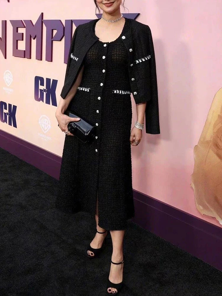 Star Jenny same dress, women's dress, silk embroidery, slim and thin, high-end medium and long suspenders