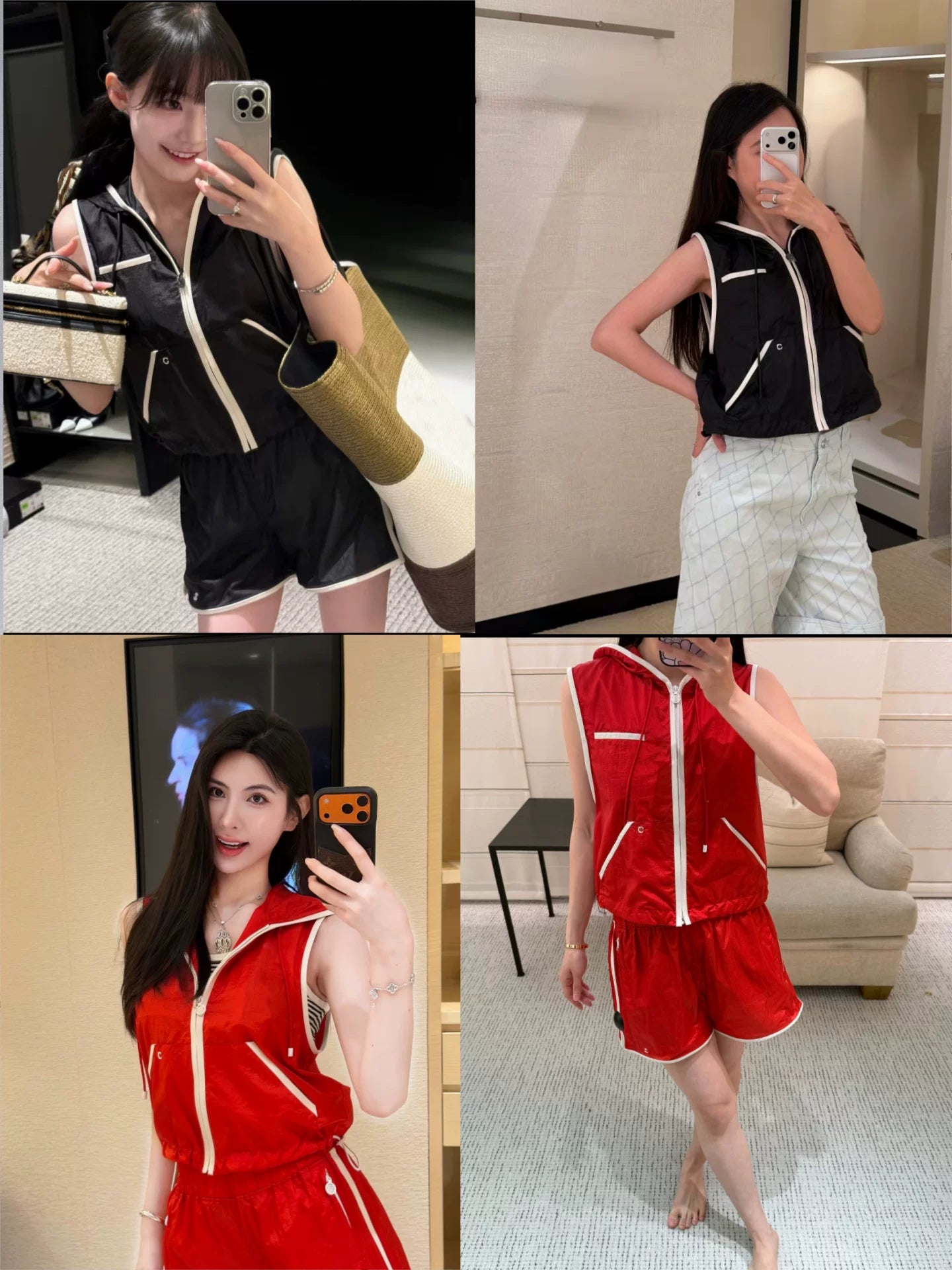 Spring and summer 26ss June, Nanyou haute couture 26M summer beach series white edge contrasting color sleeveless top hooded vest elastic high waist short