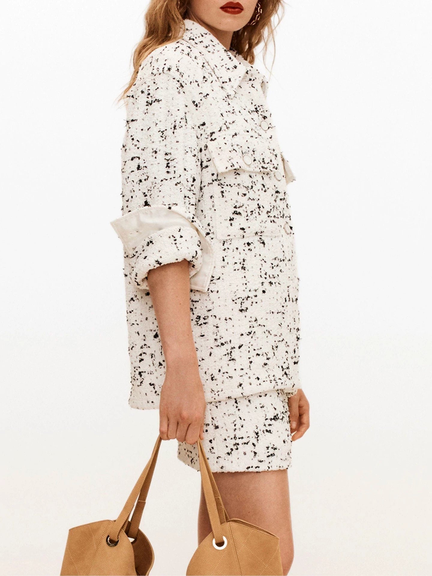Spring and summer 26ss June, spring and summer black and white textured tweed shirt skirt set women's new celebrity temperament two-piece set