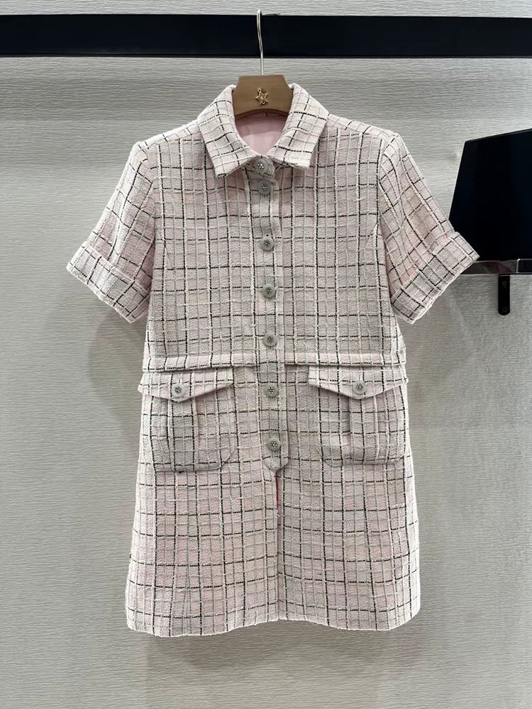 New celebrity suit short-sleeved dress women's shorts slim and thin fashion temperament wool tweed