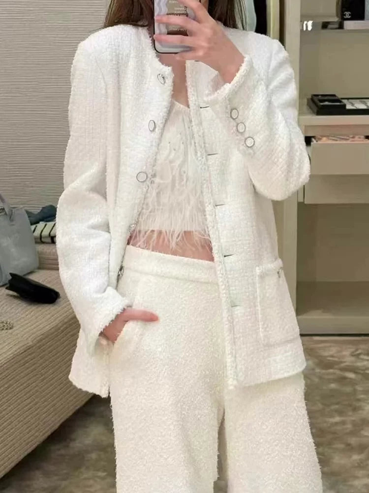 25 Early spring new coat women's medium and long wool tweed celebrity temperament versatile top high-end women's clothing