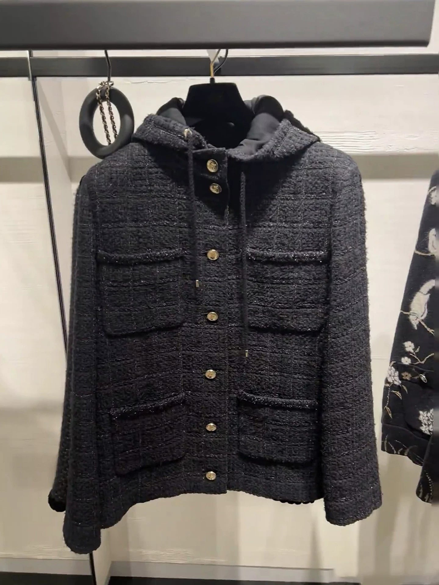 Autumn and winter jacket jacket women's hooded top high-end temperament socialite heavy industry woven tweed new