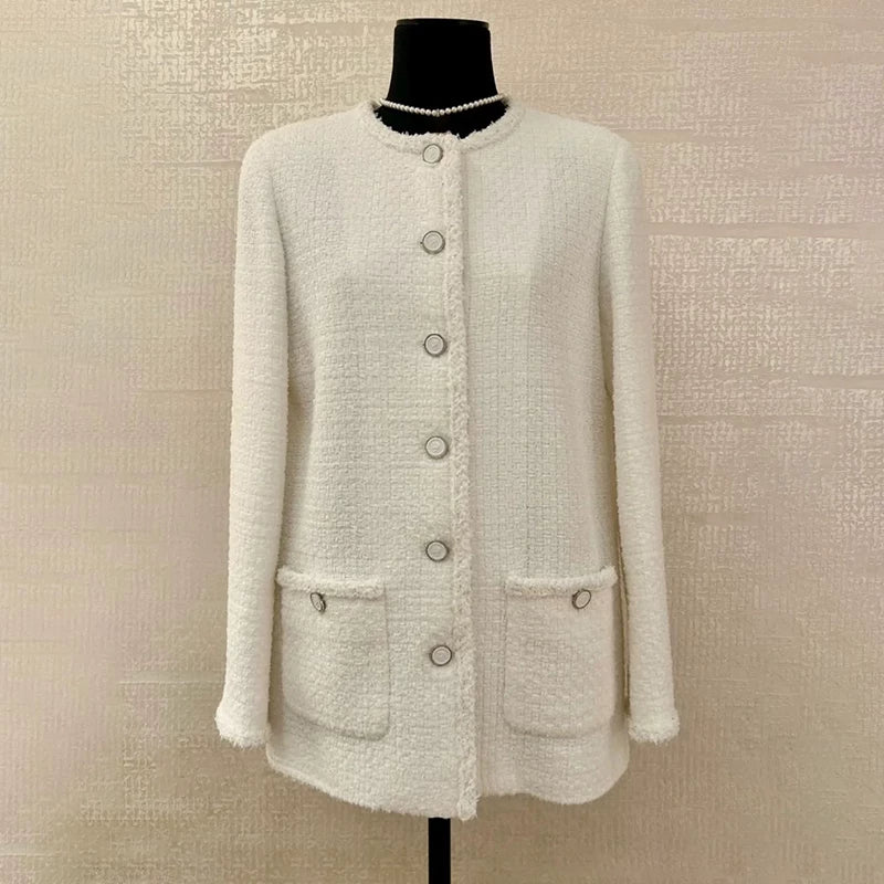 25 Early spring new coat women's medium and long wool tweed celebrity temperament versatile top high-end women's clothing