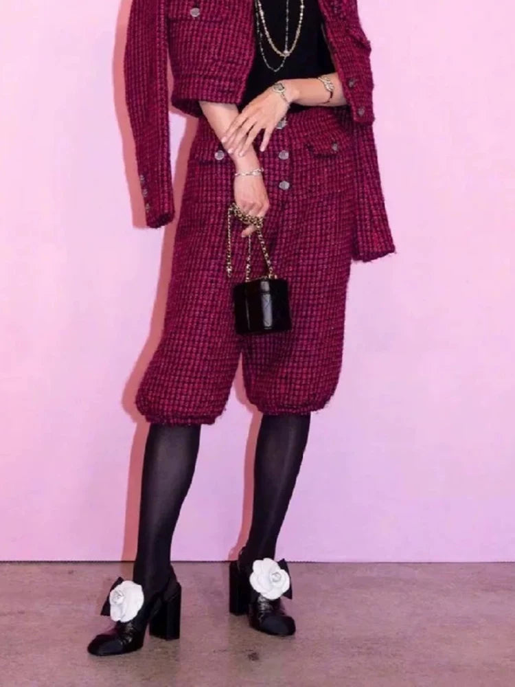 Early autumn new suit jacket six-point pants women's high-waisted Harlan bundle leg pants retro wool tweed