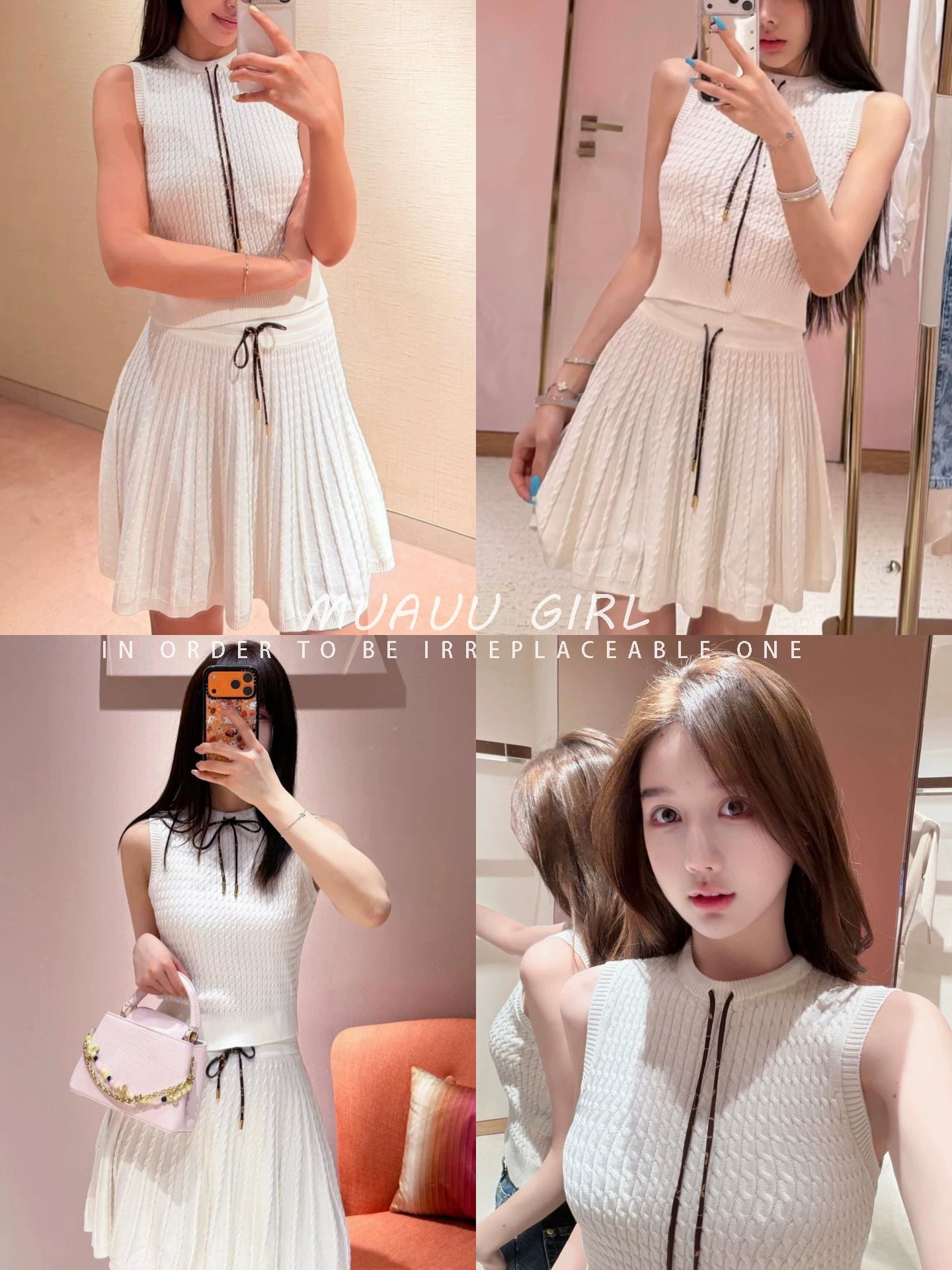 Spring and summer 26ss June MUAUU GIRL summer high sense! 26SS vacation style sleeveless knitted suit women's vest/skirt women
