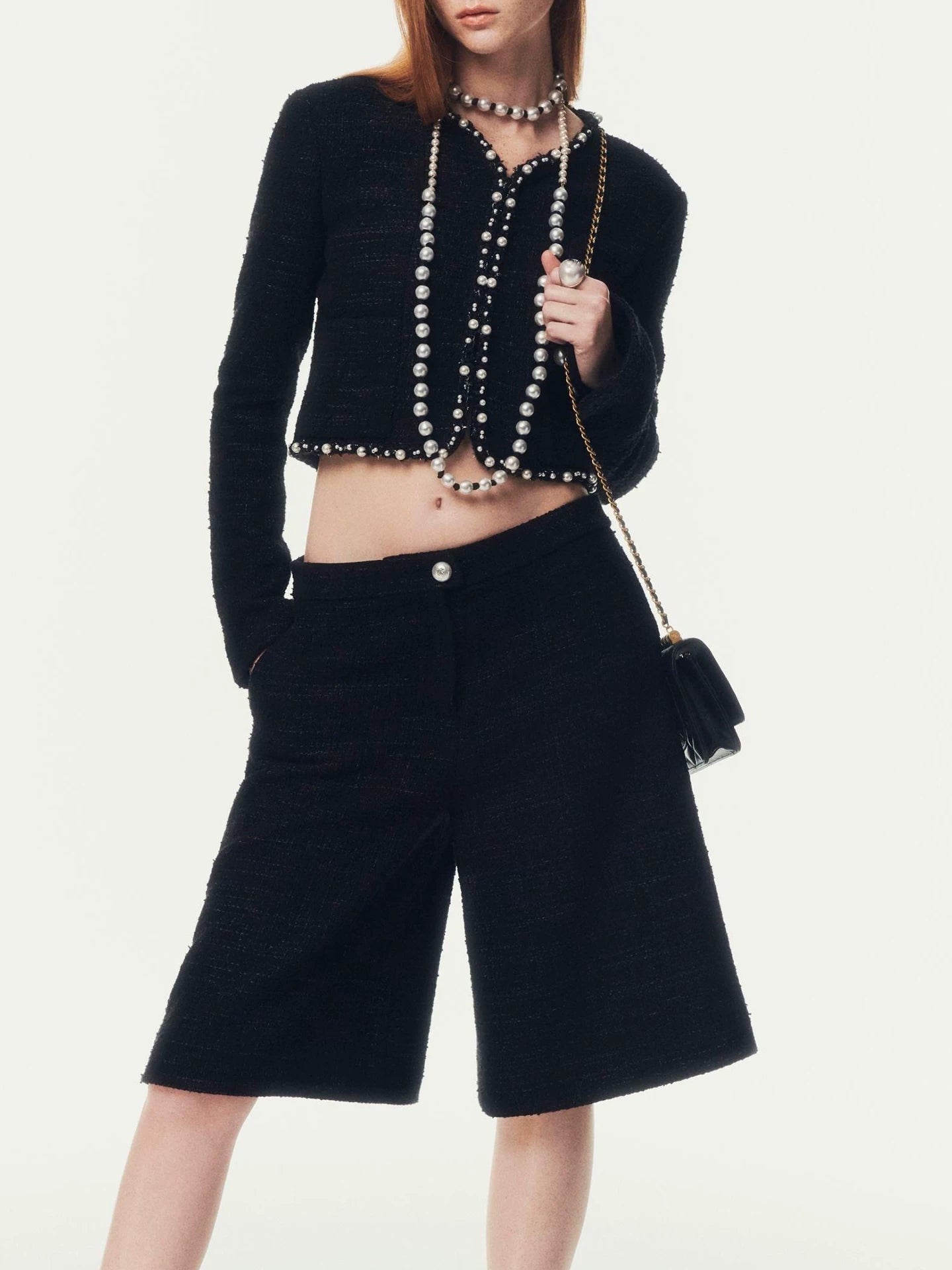 Celebrity suit short jacket medium pants wool tweed temperament versatile 25 early spring new haute couture women's clothing