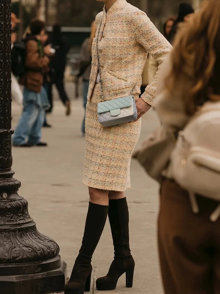 25 Early Spring Wool Tweed Set Jacket Jacket Skirt Celebrity Temperament Two-piece Set Premium Sense