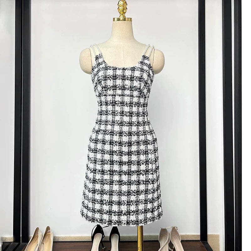 High-end dress women's pearl suspenders pink waist and thin daughter French style celebrity sexy skirt