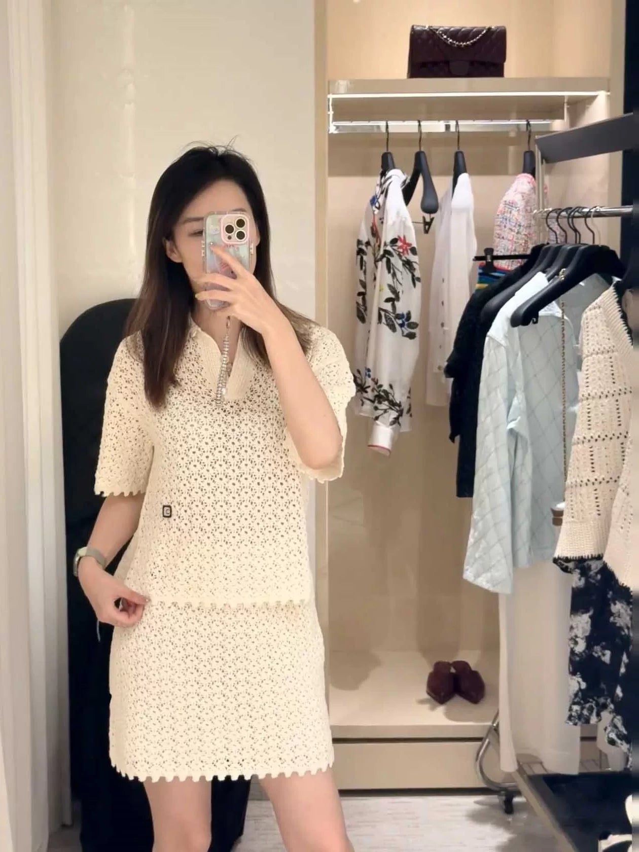 Spring and summer 26ss June, Nanyou 2026 spring and summer new solid color simple lapel hollow short sleeve loose simple versatile knitted sweater top