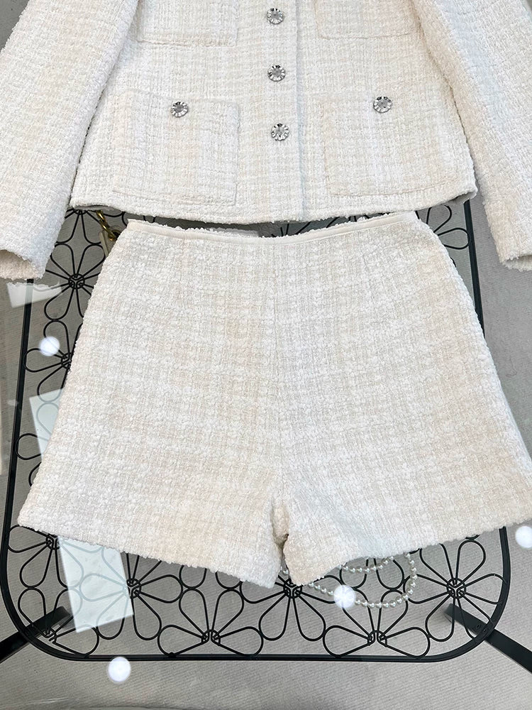 2025 spring and summer new short women's tweed A-shaped high-waisted casual pants high-quality celebrity women's clothing