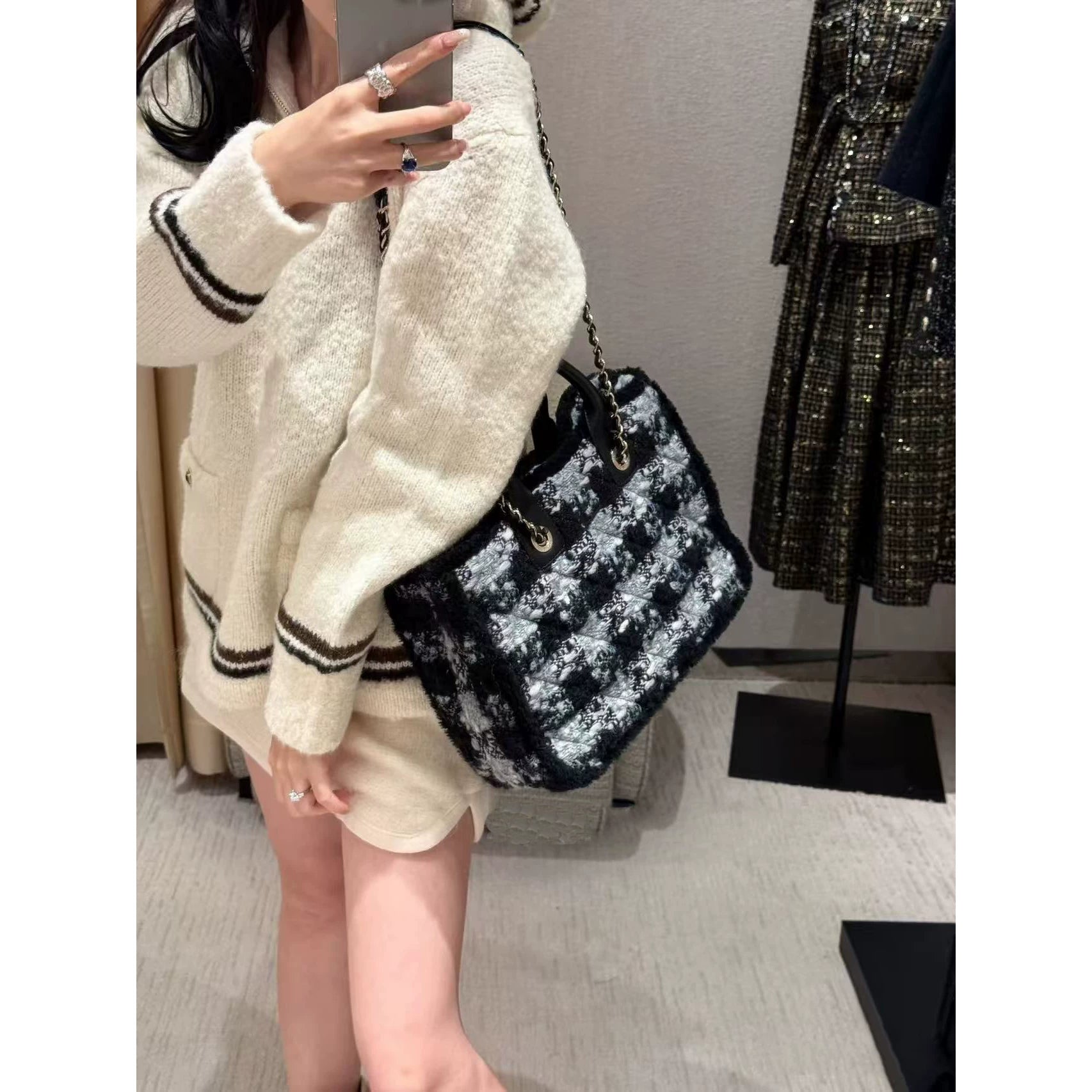 2025 autumn and winter foreign style ski bow v-neck half zipper knitted long-sleeved cardigan + high waist skirt women's suit