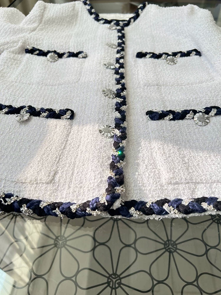 Delicate small trimmed jacket women's short celebrity high-end tweed versatile beige top