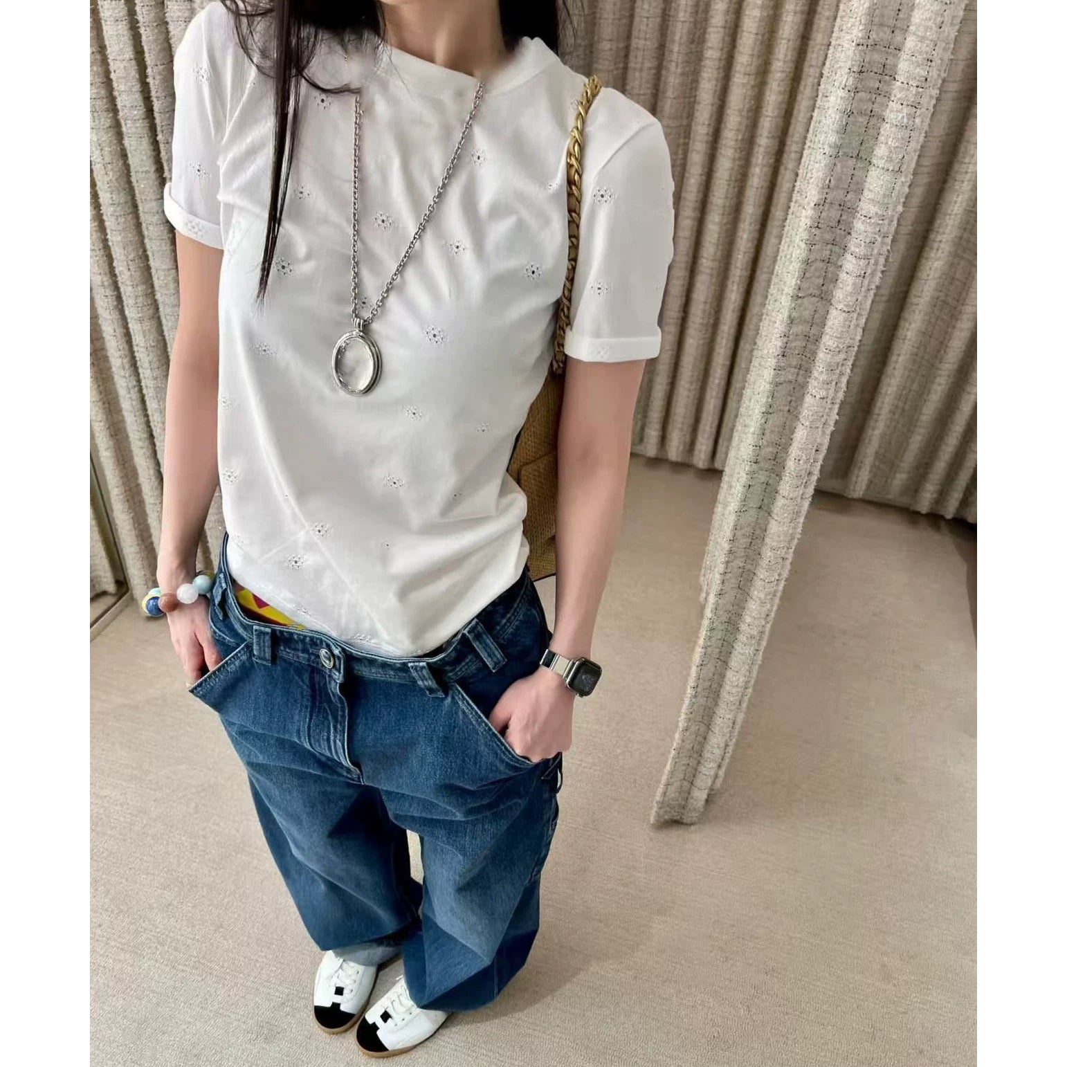 2026 early spring side letters low waist thin legs long denim jeans tooling pockets straight trousers women