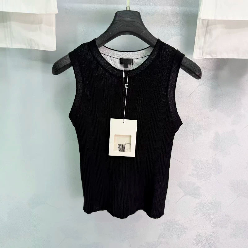 Spring summer 26ss June Nanyou haute couture 26M summer new chest hardware logo sleeveless top slim crew neck knitted vest