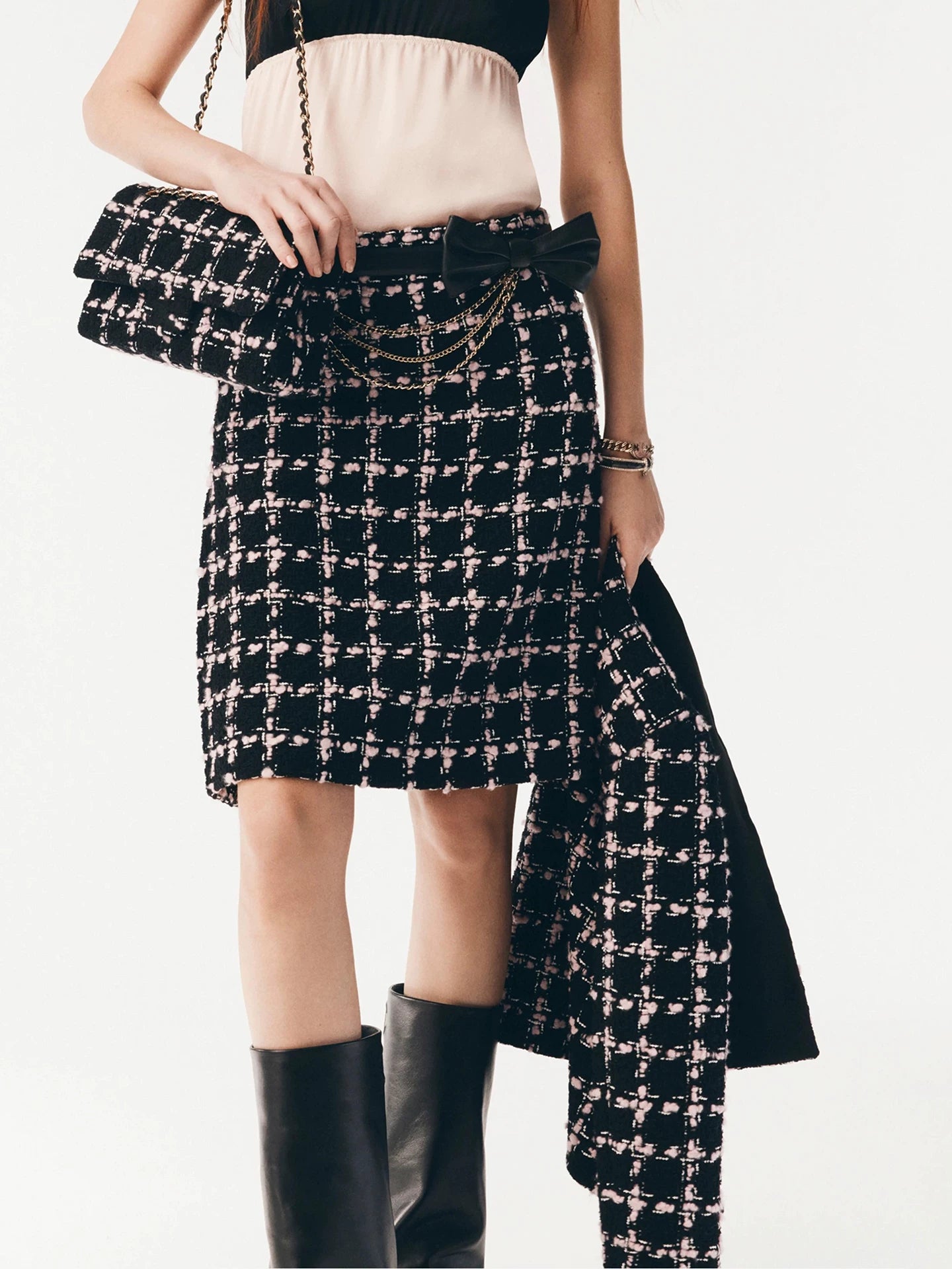 Autumn and winter suit women's short coat half skirt high-end temperament socialite heavy industry woven plaid tweed