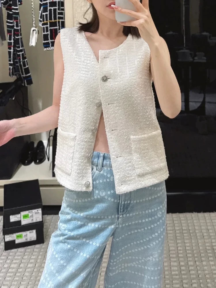 Tank top, thin sequined vest, fashionable foreign style fashion suit, summer straight wide-leg pants, a versatile set of femininity