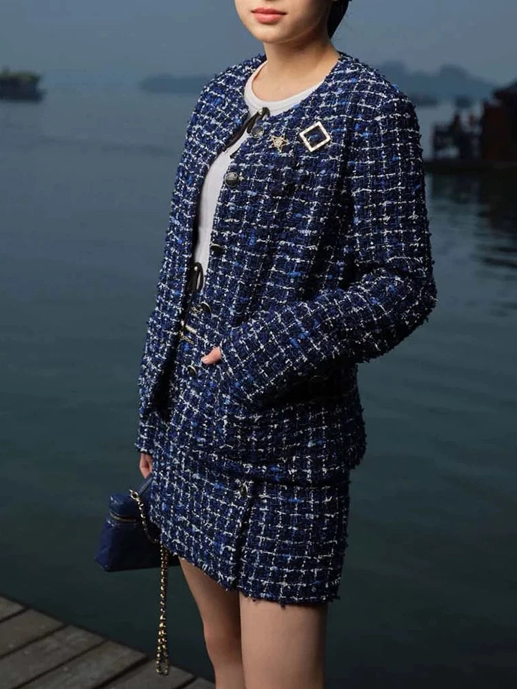 Early spring new high-end celebrity suit, coat, skirt, women's wool tweed temperament two-piece set
