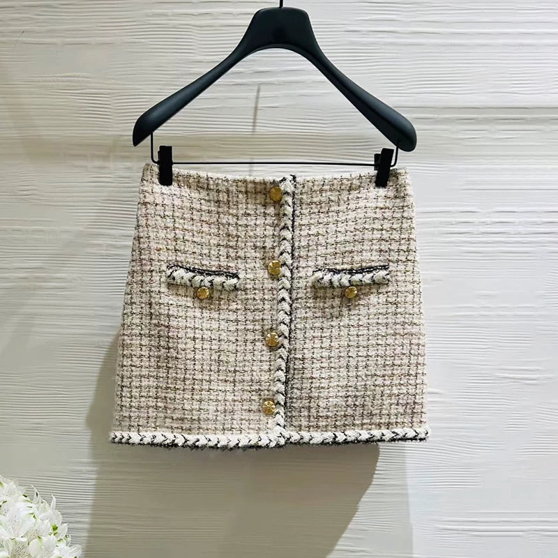 25 autumn and winter new suit, women's wool tweed vest skirt, celebrity temperament three-piece set women's clothing