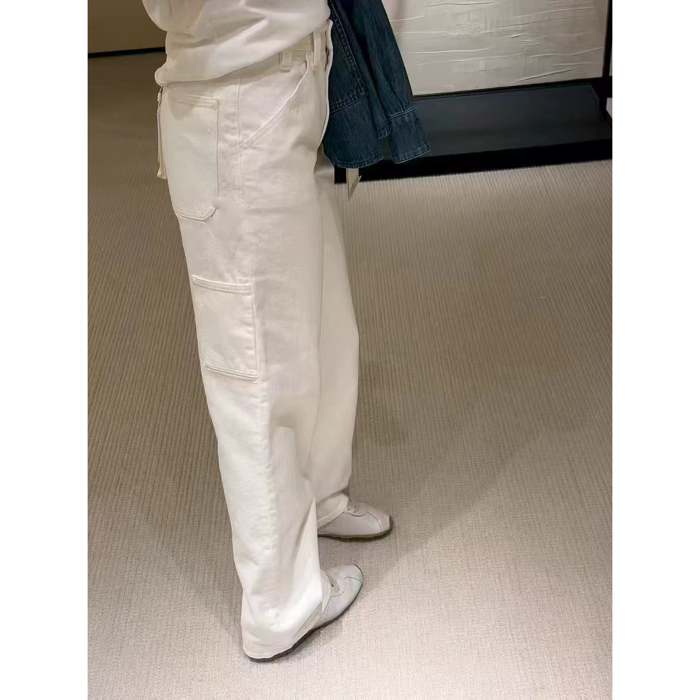 2026 early spring side letters low waist thin legs long denim jeans tooling pockets straight trousers women