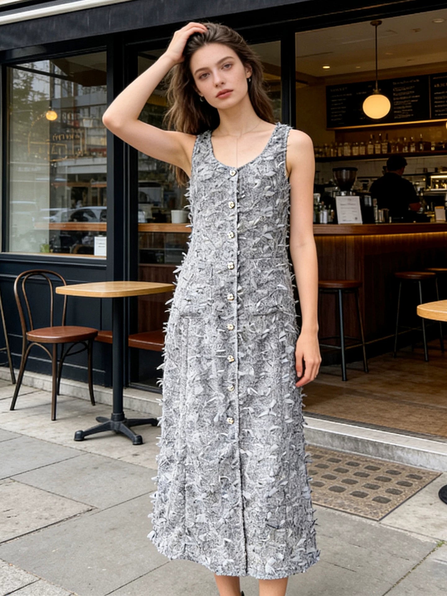 Spring and summer 26ss June 2026 French retro dress women's medium and long dress design sense thin gray long dress thin holiday style