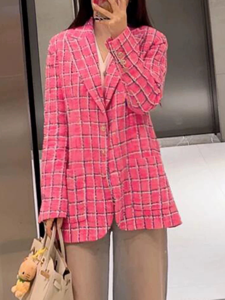 Spring new blazer shorts, pink plaid tweed top, pants, high-end celebrity temperament