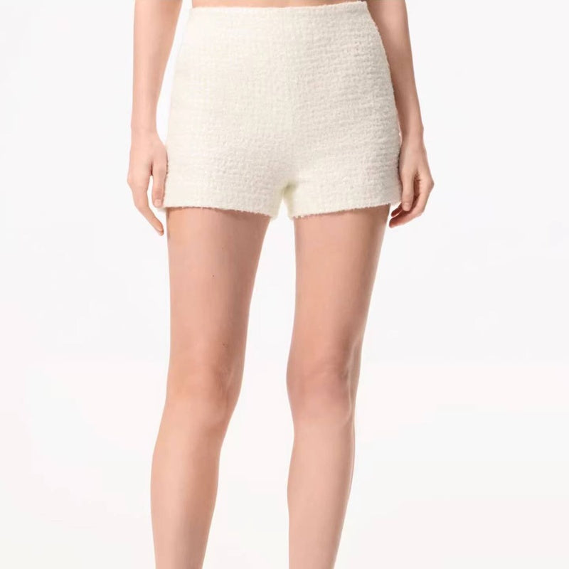Style White Tweed Suit for Women, Autumn Winter, Socialite Jacket Shorts, Slimming and Elegant High-End Women's Clothing